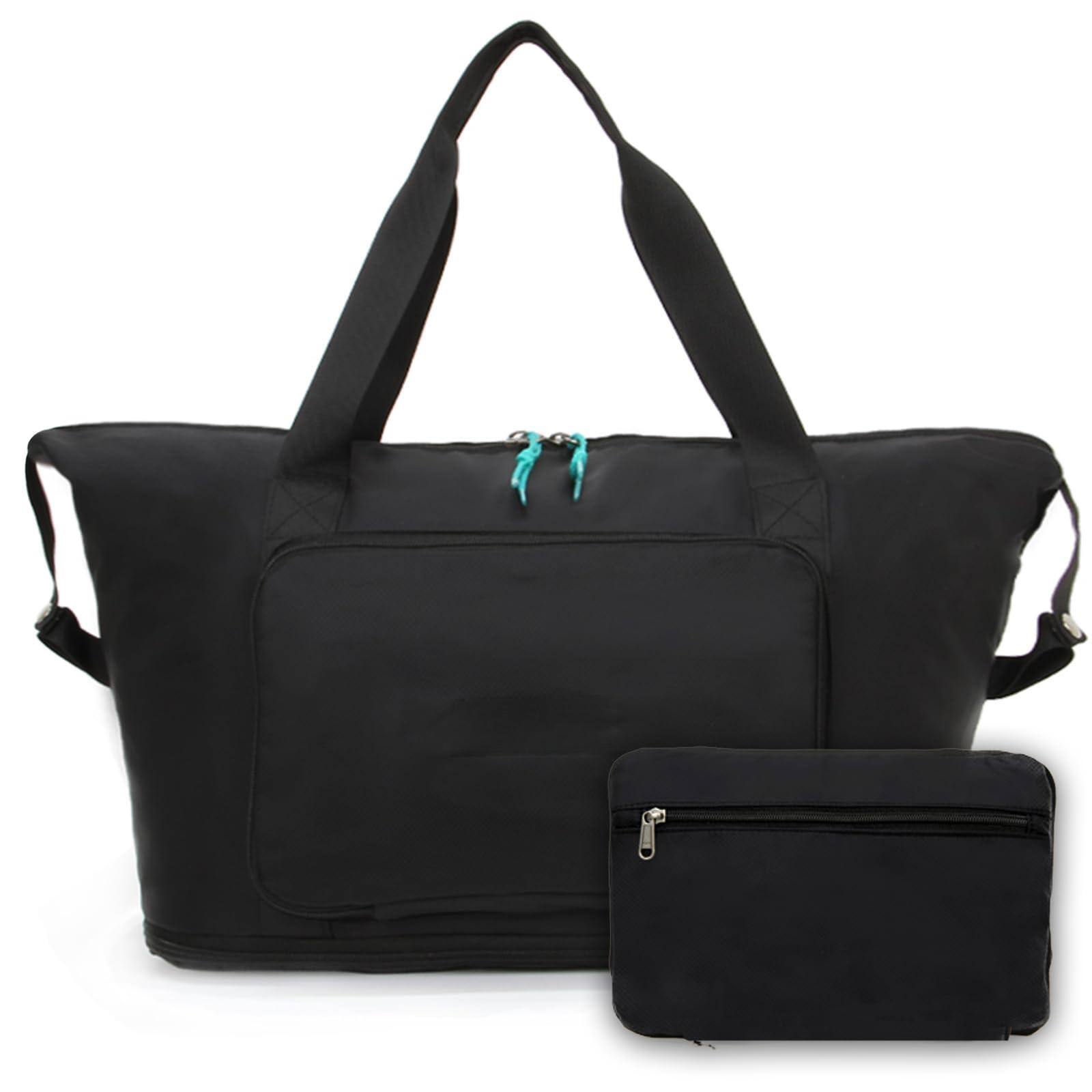 Front. Paradigms Interiors - Foldable Travel Duffel Bag Expandable Collapsible Luggage Large Capacity Lightweight Oxford Fabric Waterpro... - Black.