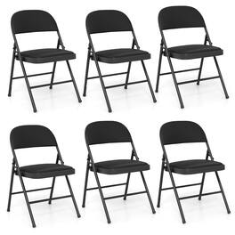 Gymax - 6PCS Folding Chairs w/ Metal Frame PVC Leather Stackable Chairs for Indoor - Black