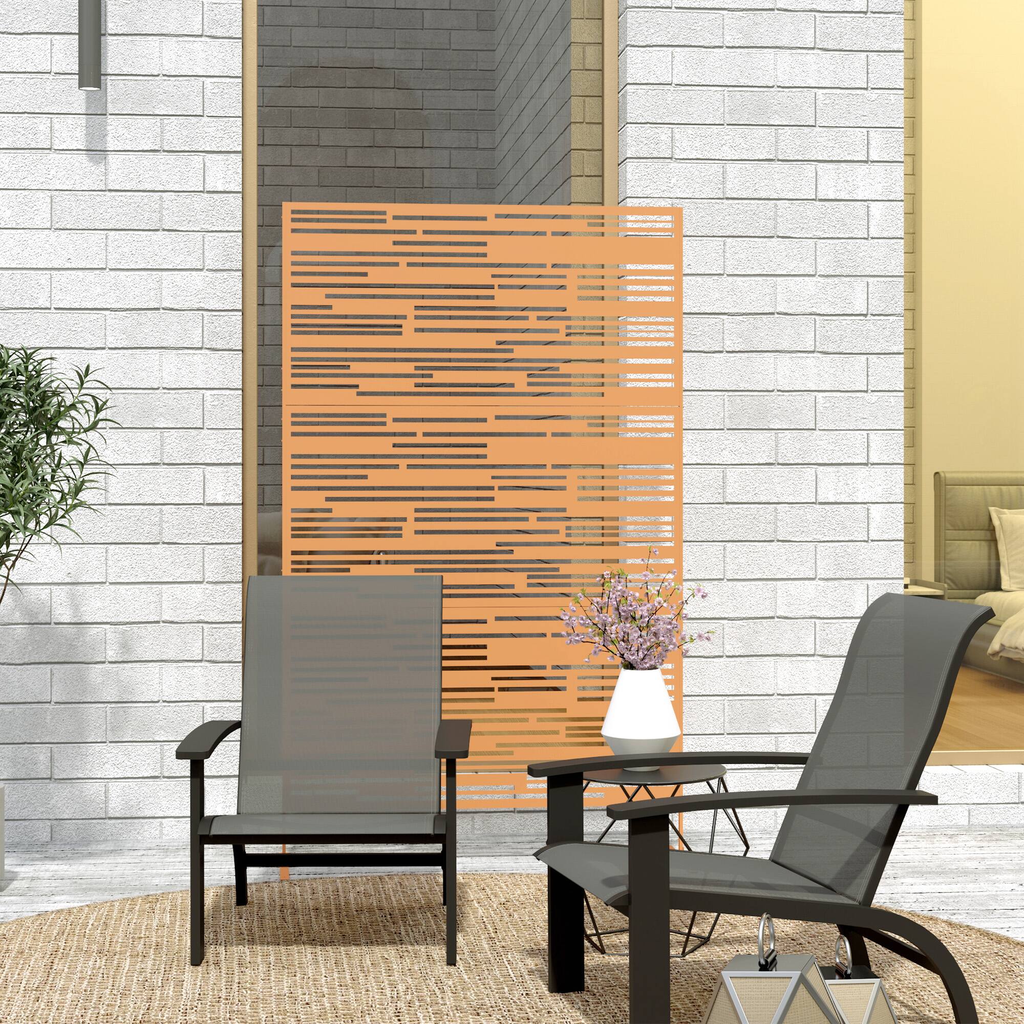 Alt View 8. Outsunny - Metal Outdoor Privacy Screen, 78" H x 48" W Decorative Privacy Fence Screen, Freestanding Outdoor Divider with Stand - Brown/Barcode.