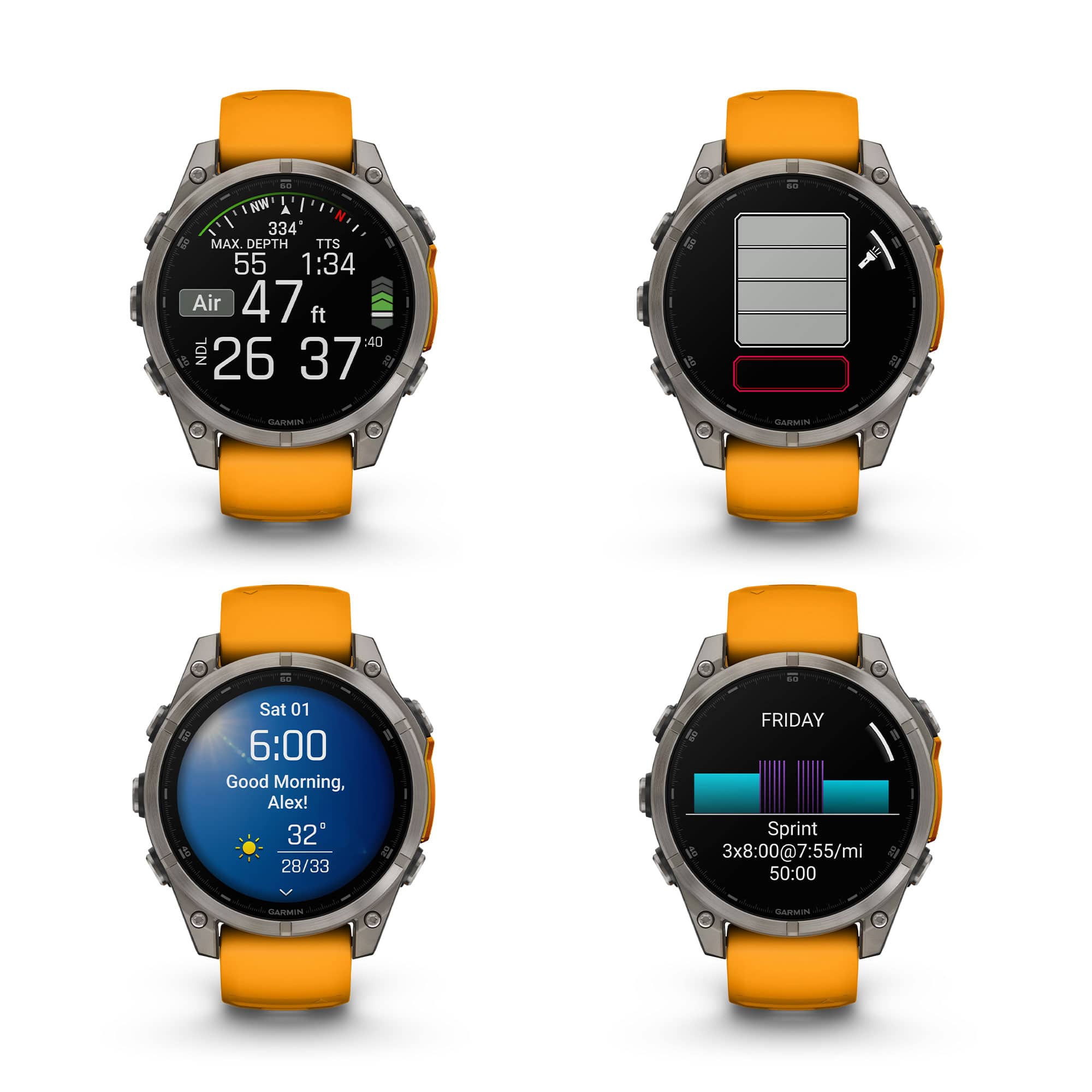 Garmin Fenix 8 47mm Sapphire AMOLED Titanium GPS Watch Orange