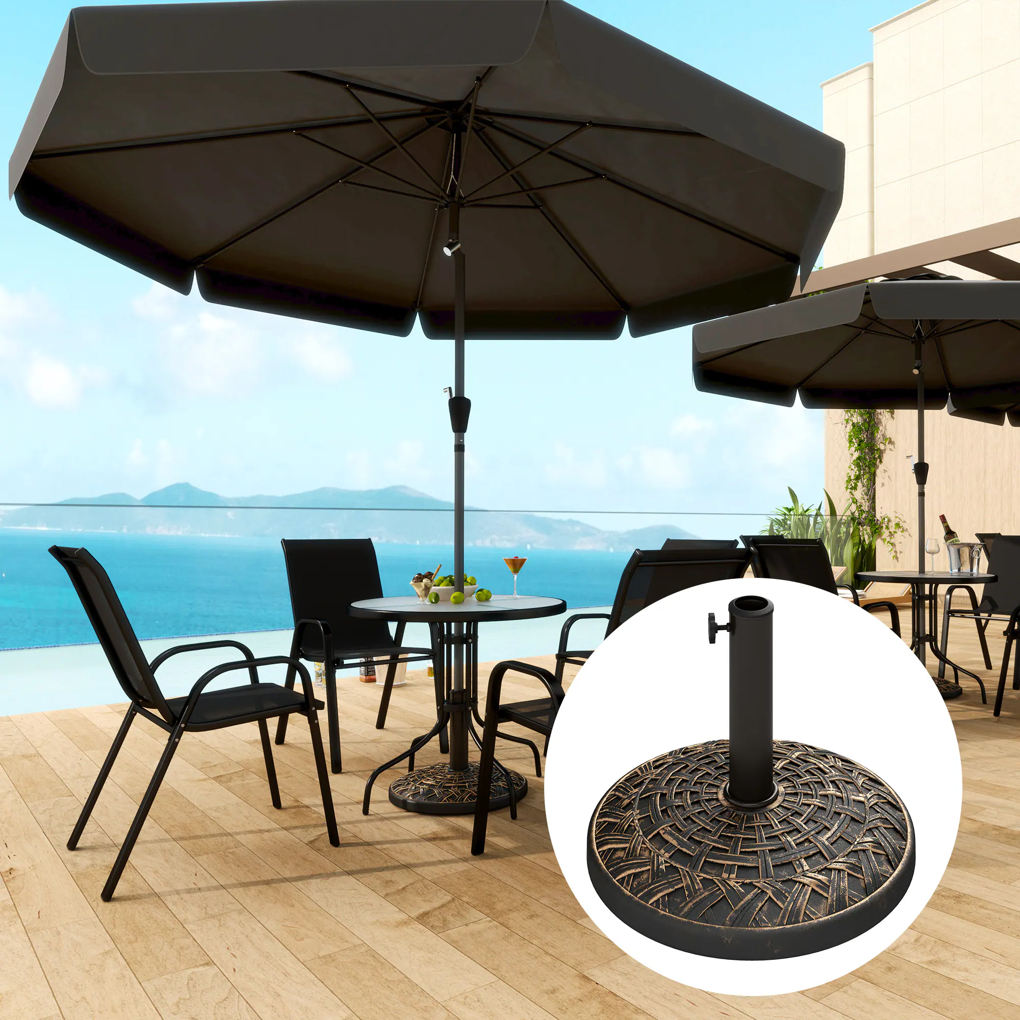 Angle. Outsunny - 19" Patio Umbrella Base, 26 lbs Umbrella Stand, Round Patio Umbrella Holder for 1.5"/1.9" Umbrella Poles - Bronze.