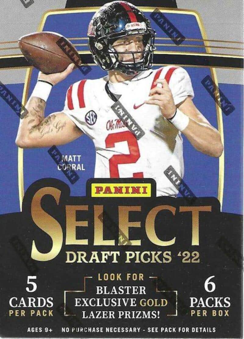 2022 Panini Select Draft Picks Football 6-Pack Blaster Box (Gold Lazer Prizms!) price history on PriceWatchPro