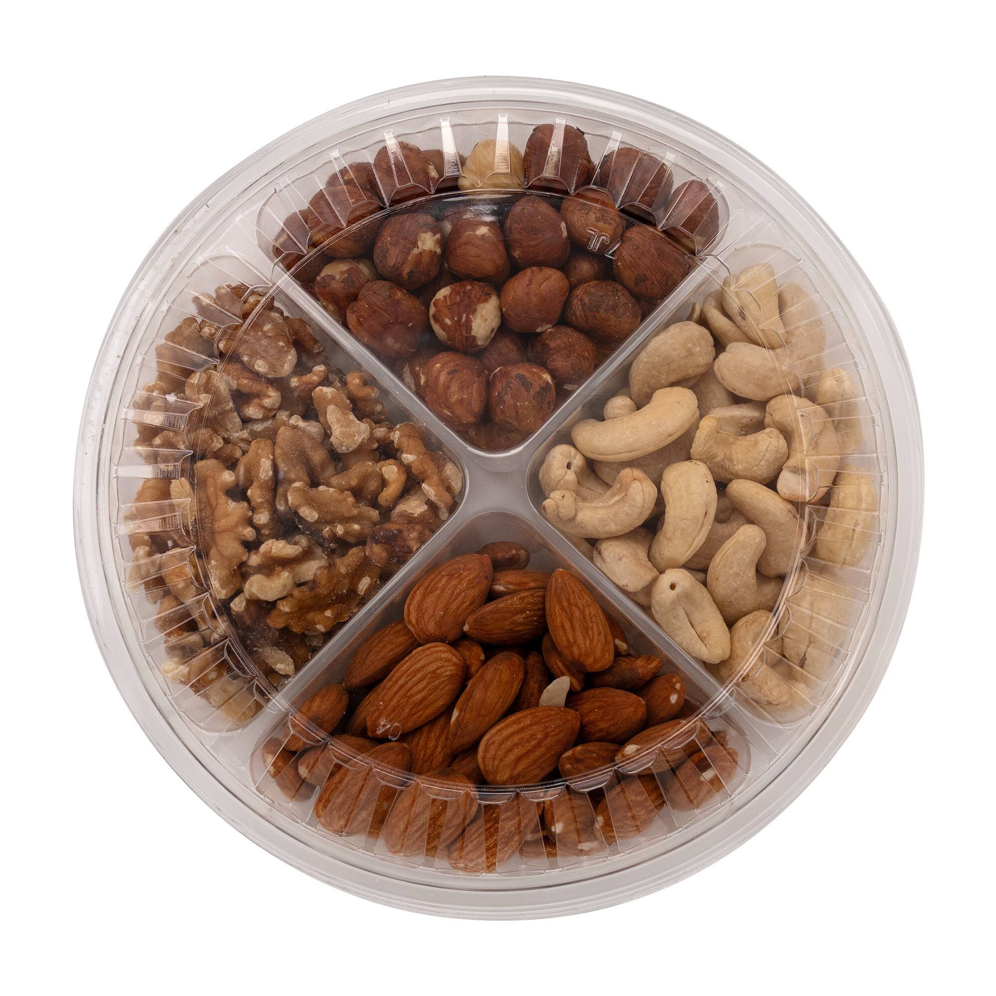 Back. ChefWave - Variety Fresh Assortment 4-Section Tray of Nuts.