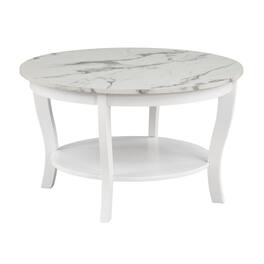 FurniFact - Round Coffee Table, White - White Faux Marble/White