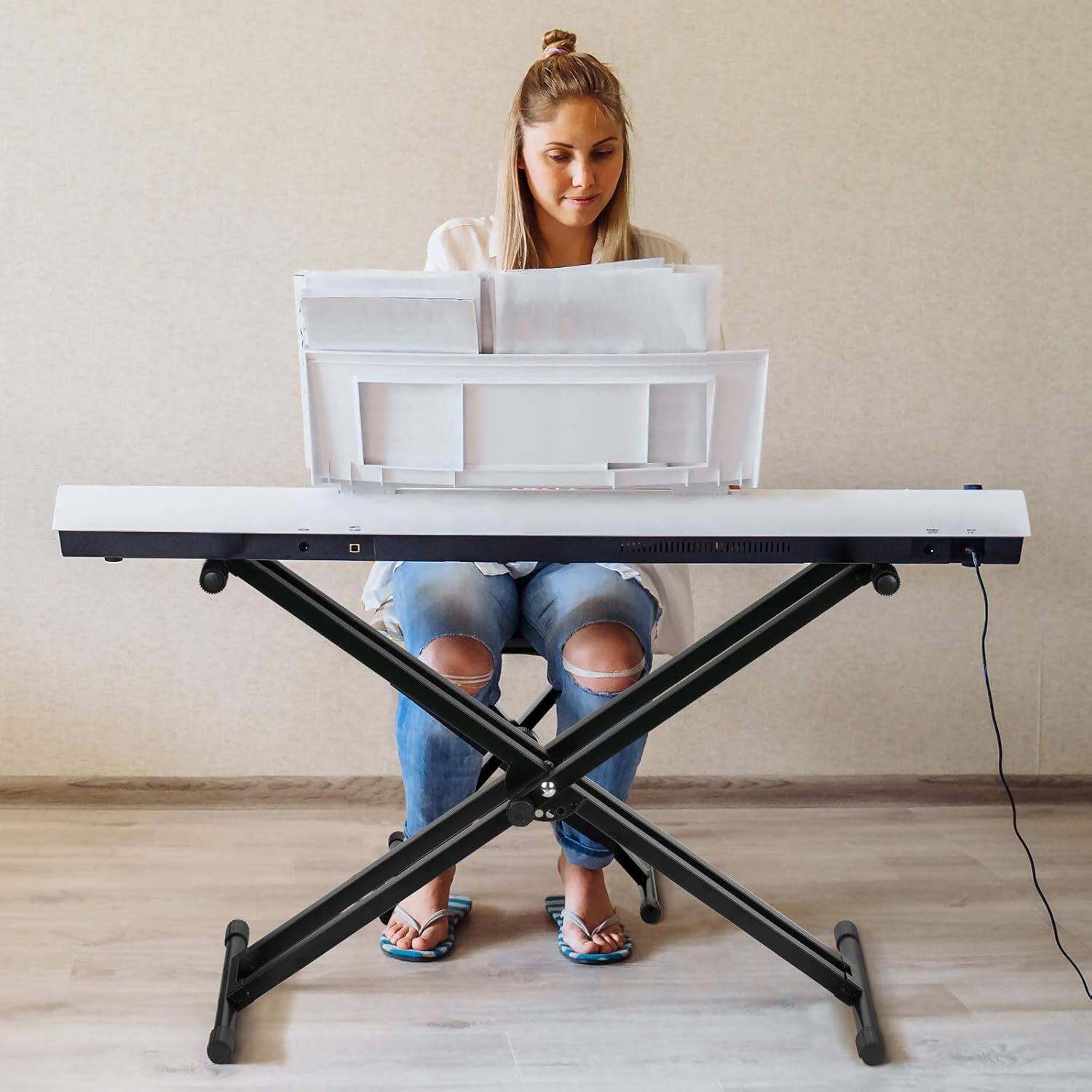 Alt View 3. CAHAYA - CAHAYA Adjustable Keyboard Stand Double Braced X Style Digital Piano Stand with Locking Straps for 61 76 88 Keys CY0245.