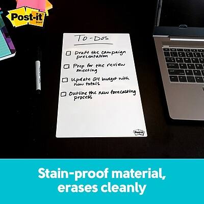TO-Do's  
- Draft the campaign presentation  
- Prep for the review meeting  
- Update Q4 budget with new totals  
- Outline the new forecasting process  

Stain-proof material, erases cleanly