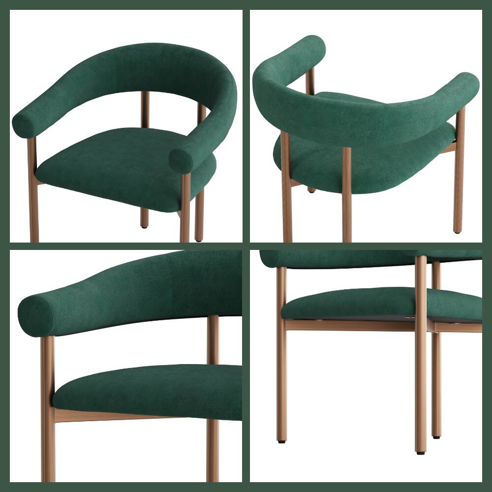 Alt View 3. POVISON - Modern Upholstered Armrest Dining Chair, Green Velvet Accent Chair with Arms, Fully Assembled - Green & Bronze.