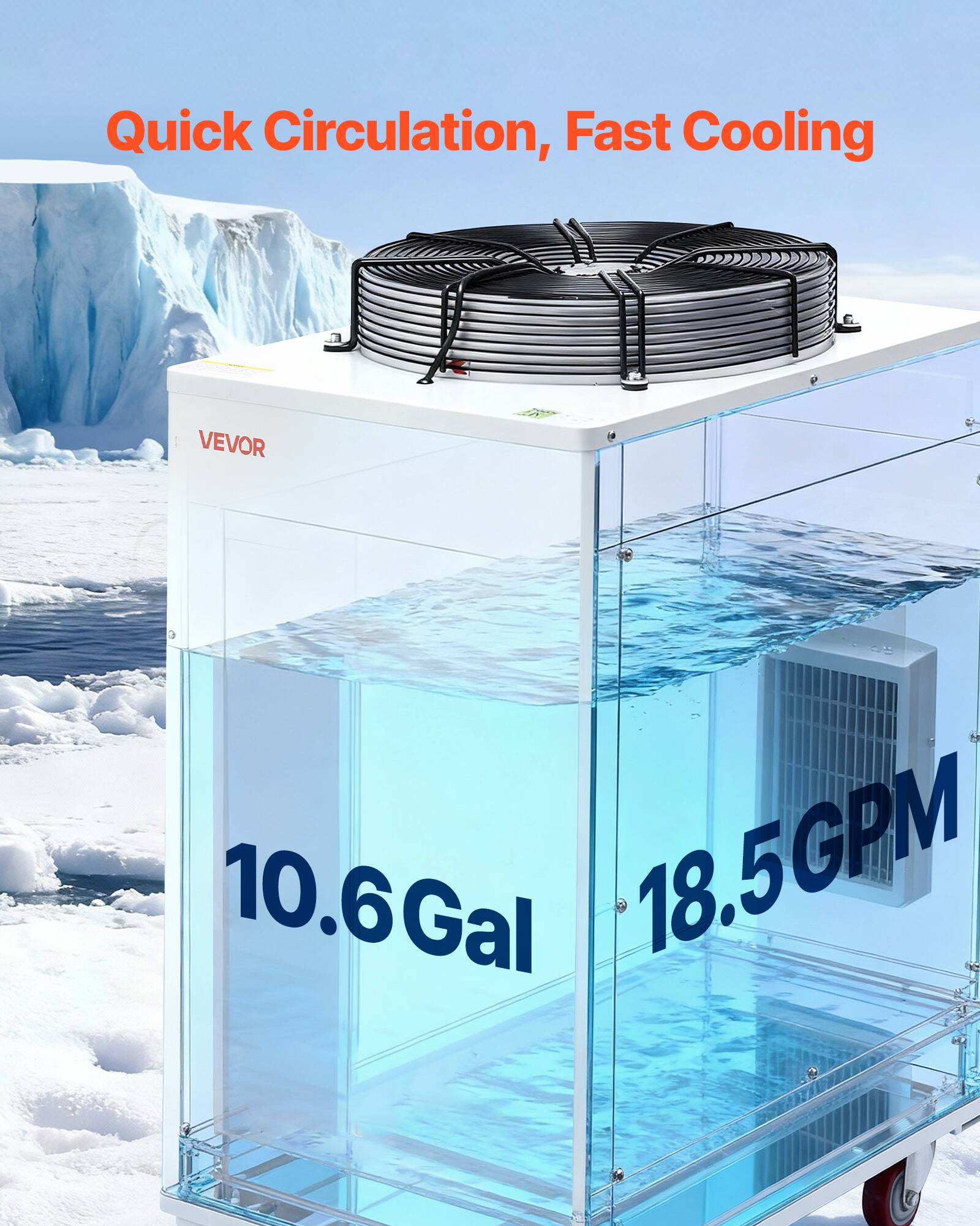 Quick Circulation, Fast Cooling

VEVOR

10.6 Gal 18.5 GPM