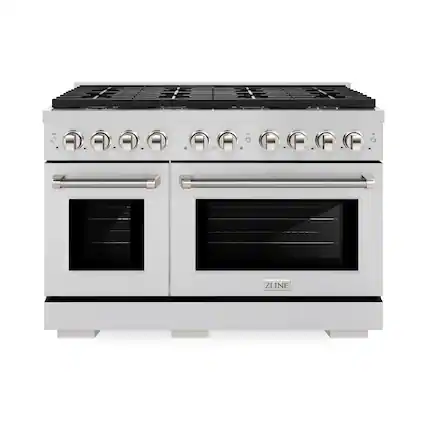 Front. ZLINE - Autograph 48 in. 6.7 cu. ft. Freestanding Paramount DuoPro Dual Fuel Range in Stainless Steel with Nickel Helix Handles - Stainless Steel.