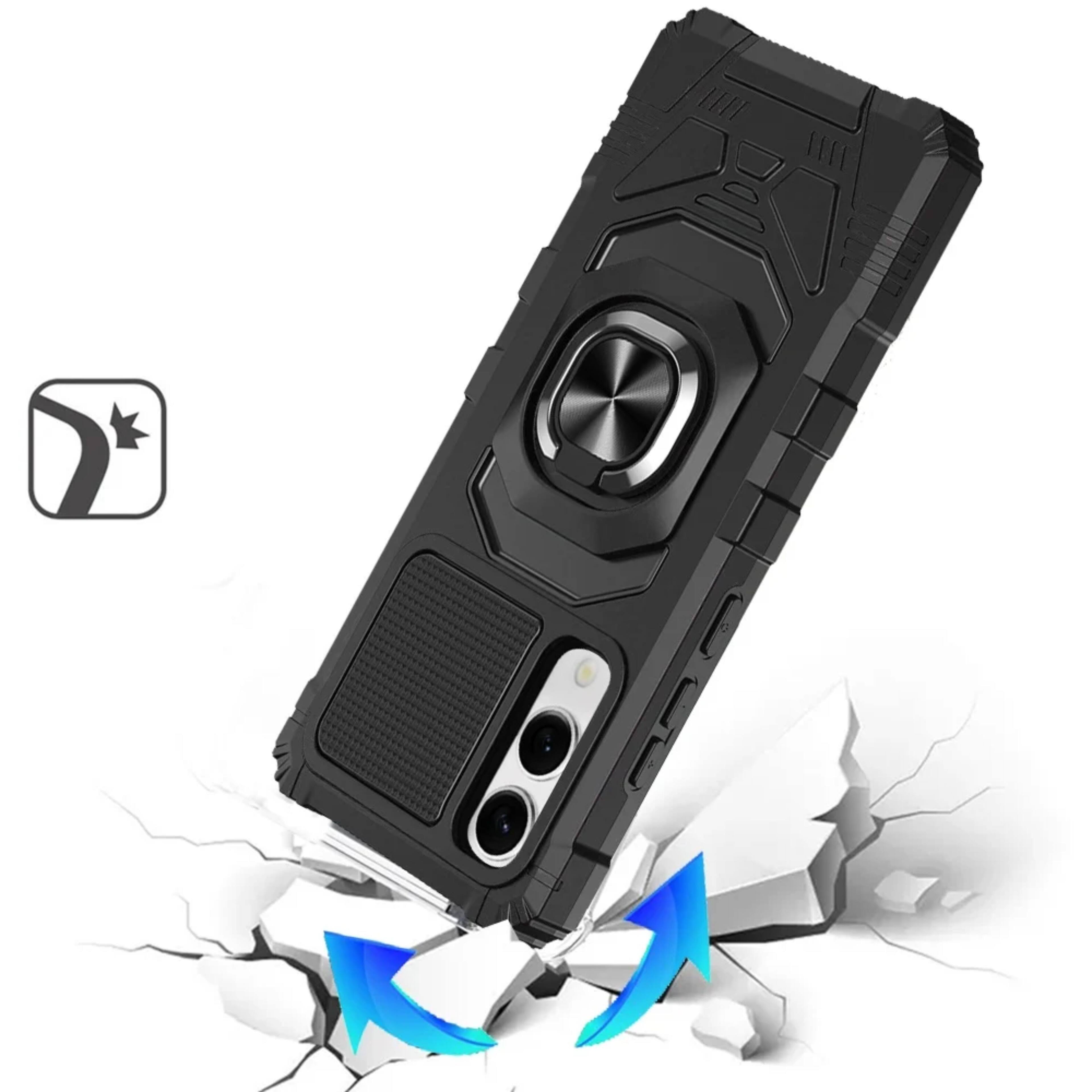 Angle. Kitcheniva - Shockproof Dual Layer RingStand Hybrid Plus Tempered Glass For Samsung S25 Edge Black - Black.