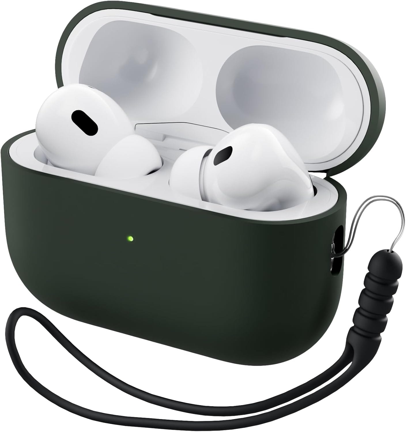 Ornarto - for AirPods Pro 2 Case (2022), Protective Liquid Silicone Cover with Lanyard, Front LED Visible Case - Sage Green