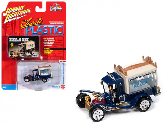 **Johnny Lightning Classic Plastic**
**ICE CREAM TRUCK**
- DIE-CAST METAL REPLICA OF VINTAGE METAL MODEL KITS
- CLASSIC MODEL KIT GRAPHICS AND COLORS
- BONUS! MODEL KIT MINI BOX
**Release 2**
**George Barris Ice Cream Truck**
**FAST EDDIE'S ICE CREAM**
**6+**