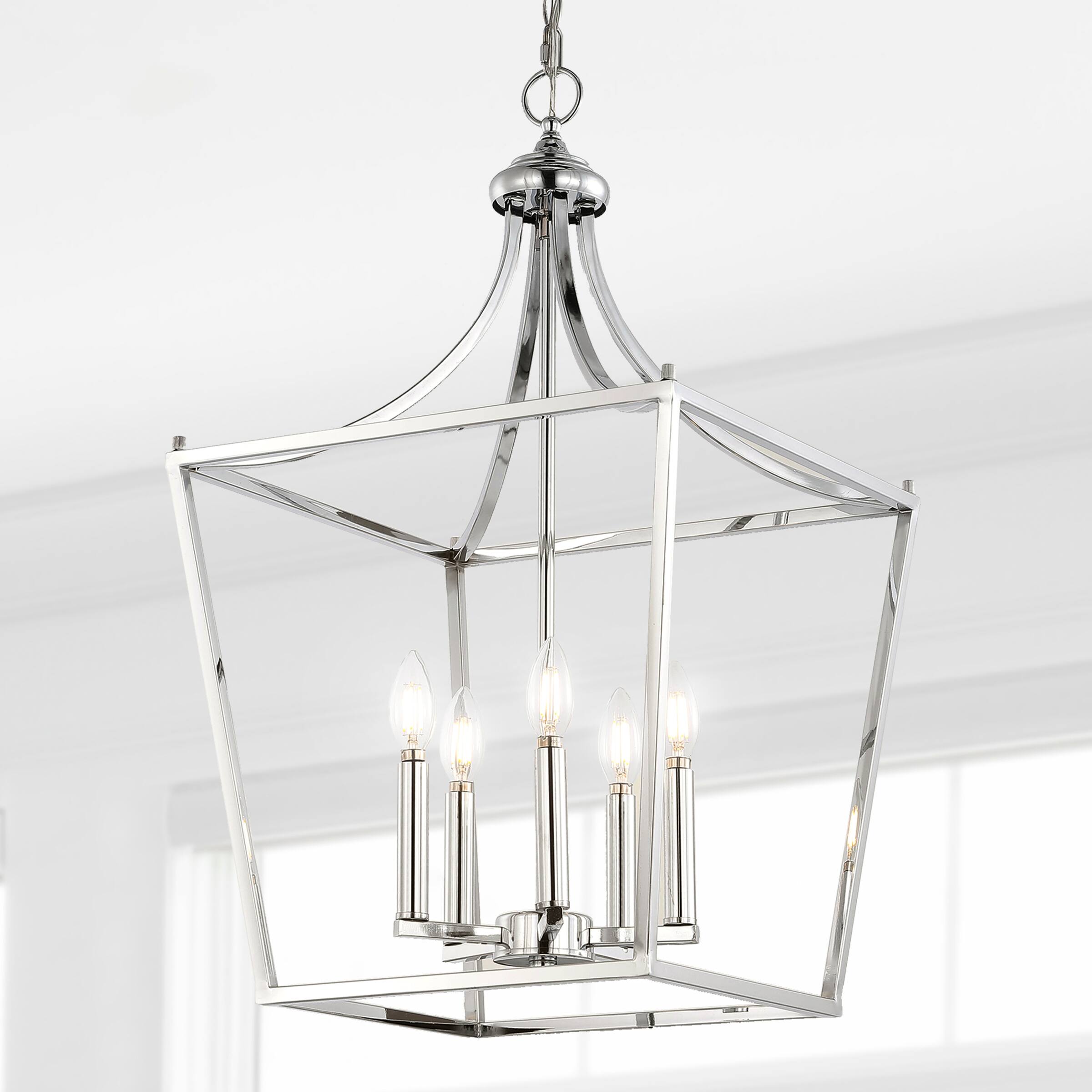 Alt View 1. Jonathan Y - Camden 16" 5-Light Iron Classic Midcentury Pendant Lantern, Chrome - Chrome.