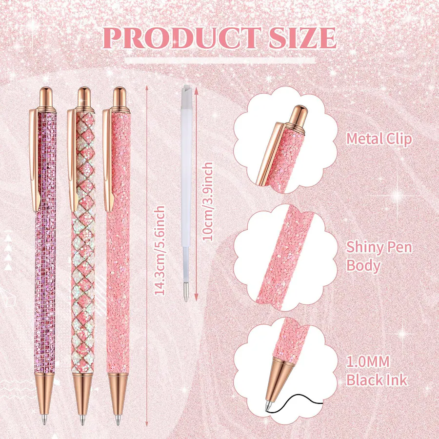 Paradigms Interiors 7 Fancy Pens For Women Cute Sparkly Glitter With 10 ...