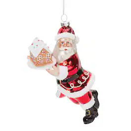 BreeBe - Glass Santa with Gingerbread Ornament (Set of 6) - Red, White