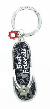 Monogram - Best Friend Flip Flop Pewter Key Ring - Black
