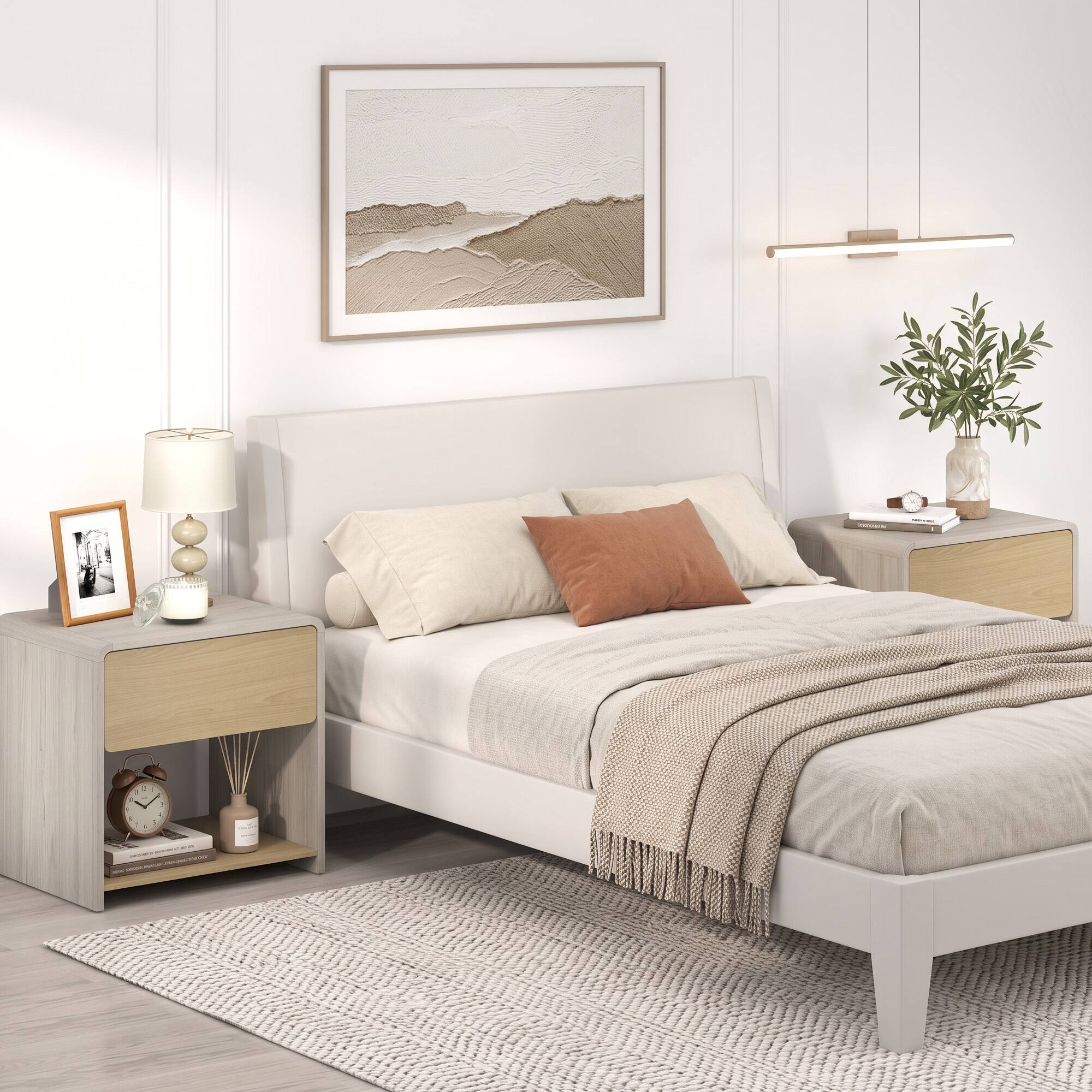 Alt View 3. WELLFOR - 2-Tier Modern Style Nightstand with Drawer and Open Shelf - Oak.
