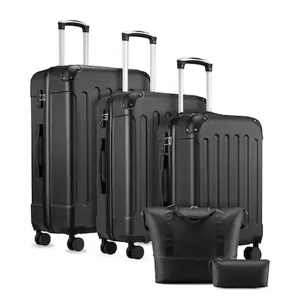 Front. LUGGEX - LUGGEX 5 Piece Hardside Luggage Set with Tote and Toiletry Bag - EX-Lite - Black.