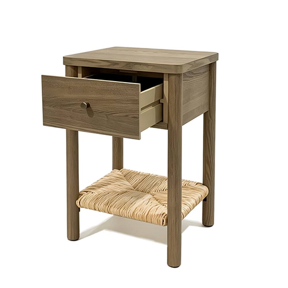 Alt View 4. Loheer - Loheer Antique Grey Nightstand Solid Wood End Table with Woven Jute Shelf and Drawer - Antique Grey.