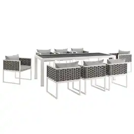 Modway - Stance 9-Piece Outdoor Patio Aluminum Dining Set - White Gray