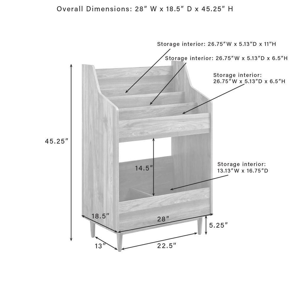 Overall Dimensions: 28" W x 18.5" D x 45.25" H

Storage interior: 26.75"W x 5.13"D x 11"H

Storage interior: 26.75"W x 5.13"D x 6.5"H

Storage interior: 13.13"W x 16.75"D