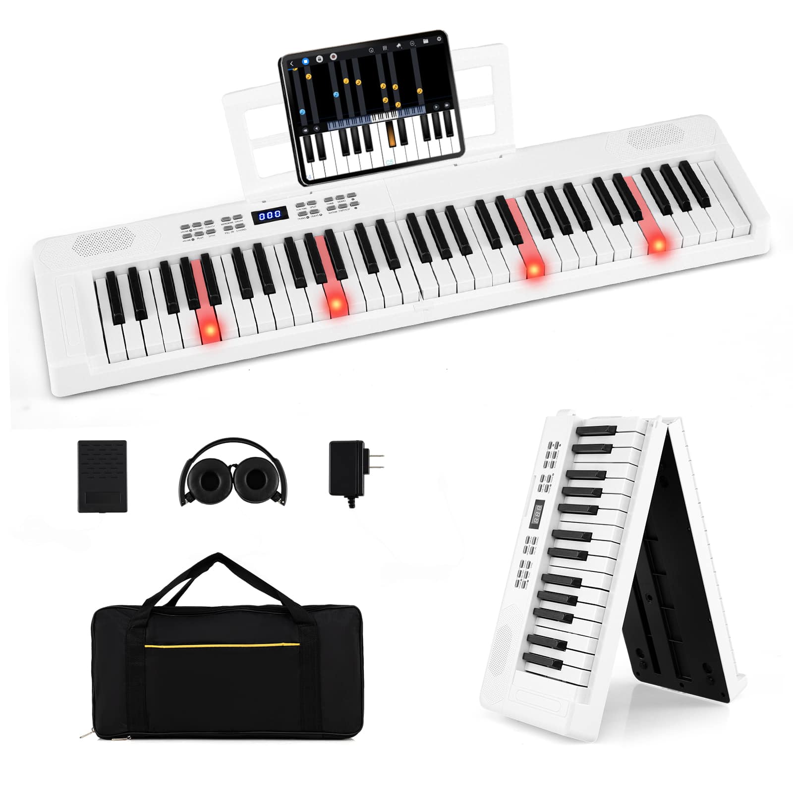 Gymax - 61-Key Foldable Piano Keyboard w/MIDI Split Function Headphone Sustain Pedal - White