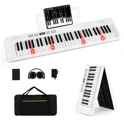 Front. Gymax - Gymax 61-Key Foldable Piano Keyboard w/MIDI Split Function Headphone Sustain Pedal White - White.