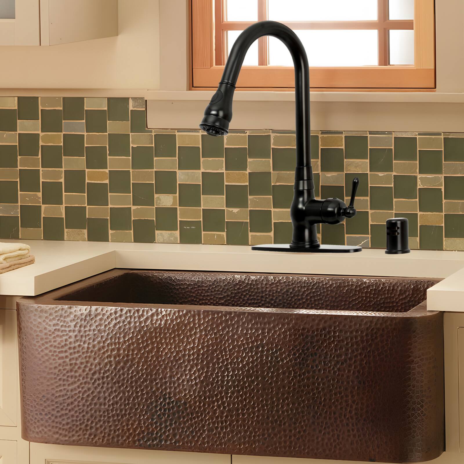 Alt View 5. Akicon - Akicon Solid Brass One-Handle Kitchen Faucet with Pull Down Sprayer in Matte Black - Matte Black.