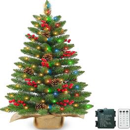 RTMB - 3FT Artificial Christmas Tree, Pre-Lit, Multi-Color Lights, Tabletop Decor - Multicolor