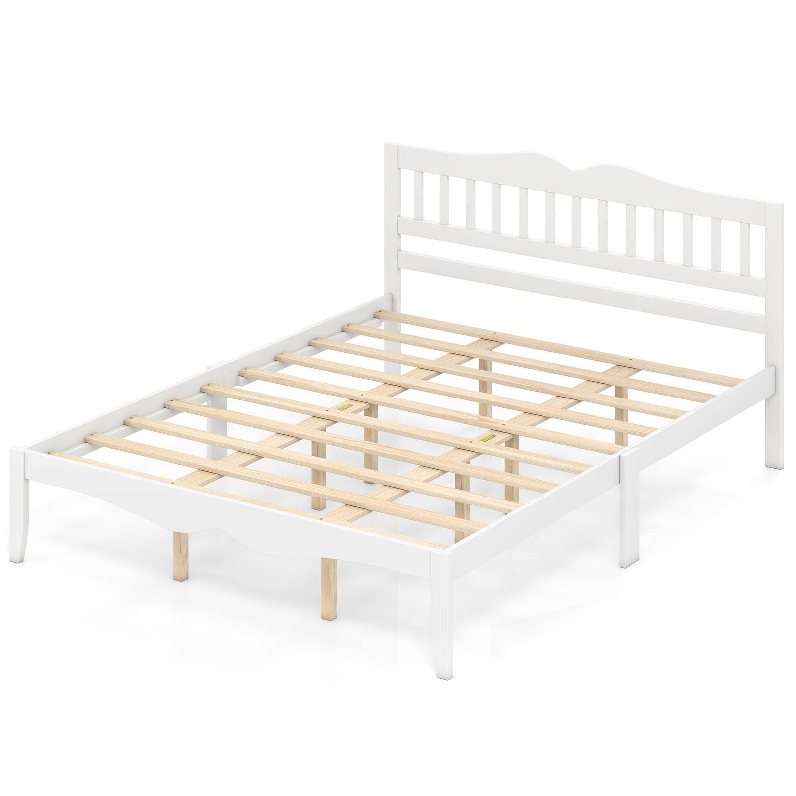 Alt View 1. Costway - Costway Queen Size Platform Bed with Headboard, Solid Wood Frame, Sturdy Wood Slat Support - White.