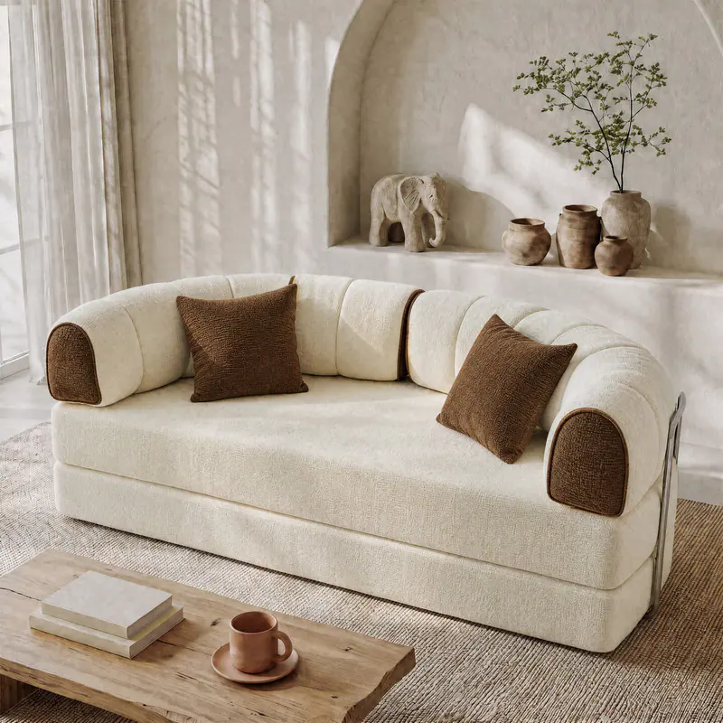 Alt View 8. Vipbear - 78.8" Round Boneless Couch, Convertible Loveseat Sleeper Sofa Bed for Small Spaces, Apartment, Dorm - off-white/brown.