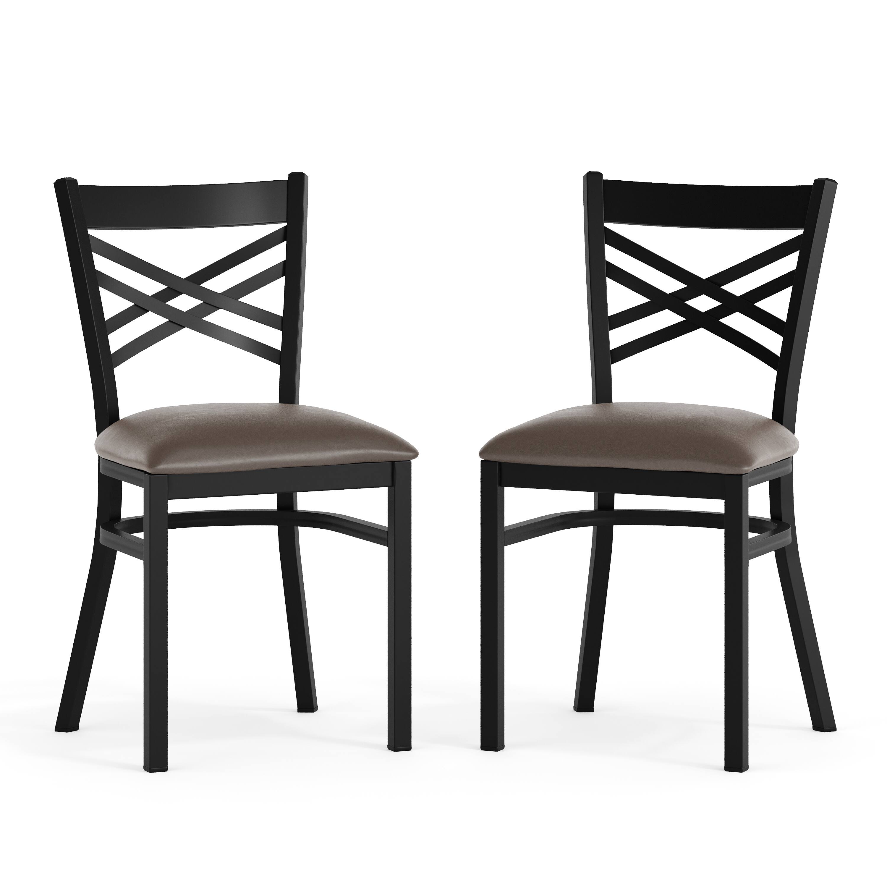 Alt View 10. Emma + Oliver - 2 Pack "X" Back Metal Restaurant Chair - Mocha Vinyl Seat/Black Metal Frame.