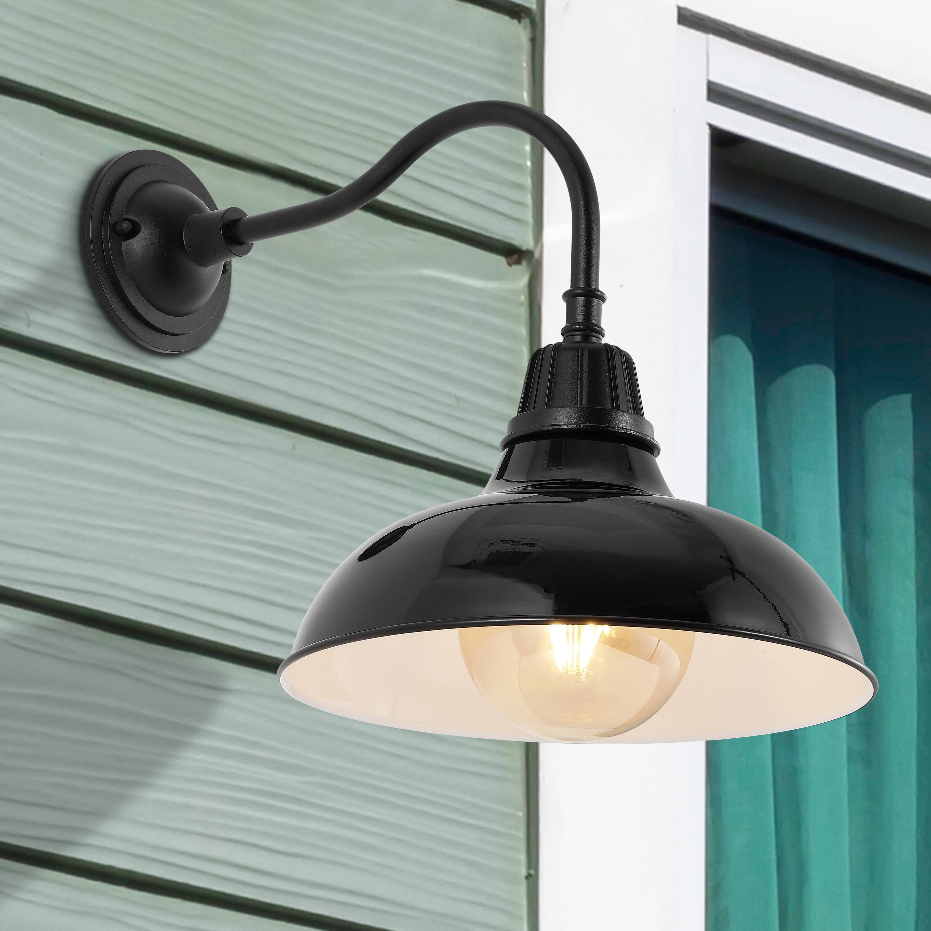 Alt View 7. Jonathan Y - Aurora 12.25" 1-Light Farmhouse Industrial Indoor/Outdoor Iron LED Gooseneck Arm Outdoor Sconce, Black - Black.
