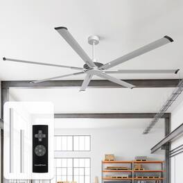 Parrot Uncle - 100-inch Industrial Extra Large Commercial HVLS Ceiling Fan without Light, 7 Aluminum Blades and Remote Control - Silver