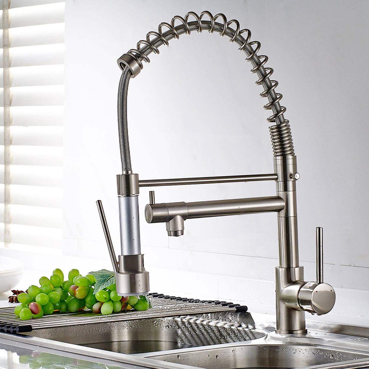 Alt View 3. Boyel Living - Contemporary Single Handle Gooseneck Pull Down Sprayer Kitchen Faucet Brushed Nickel - Brushed Nickel.