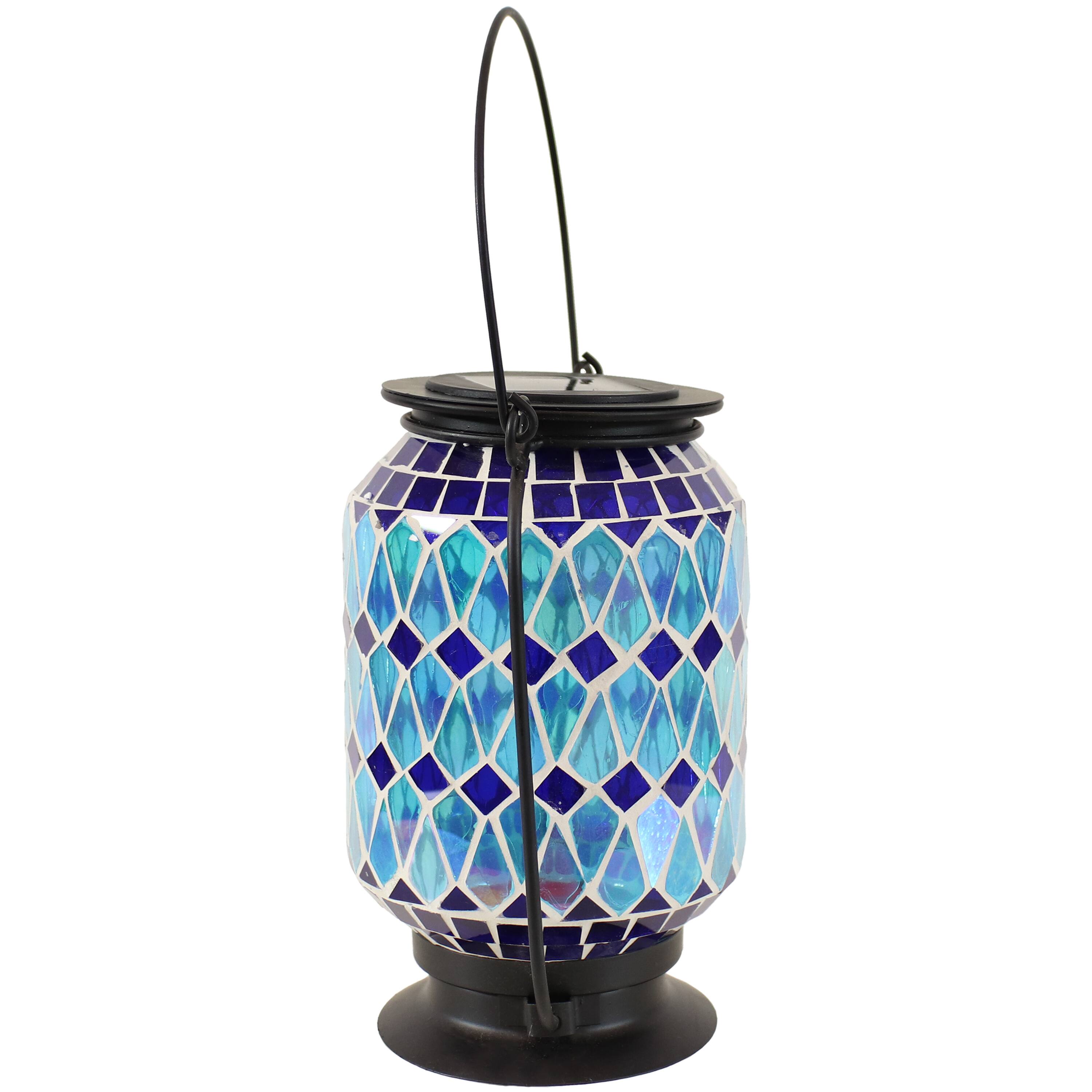 Alt View 8. Sunnydaze - Glass Outdoor Solar LED Lantern - 8 in - Blue.