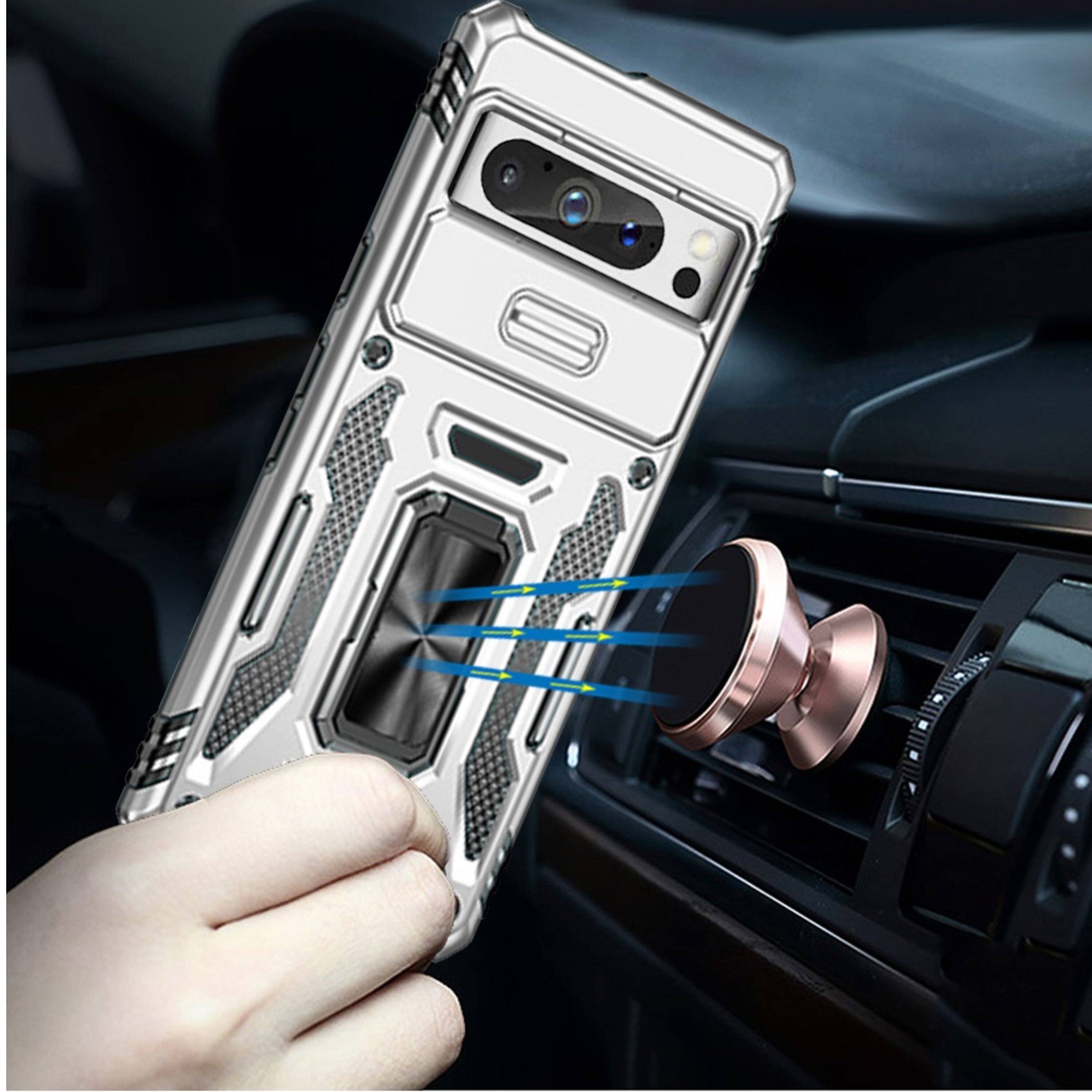 Angle. Kitcheniva - Sliding Lens Ring Stand Case For Google Pixel 9 Pro XL Silver - Silver.
