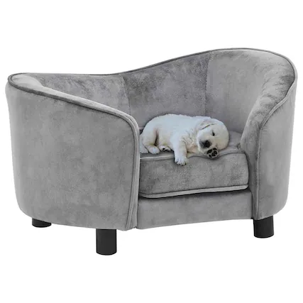 Front. Boyel Living - Gray Plush Dog Sofa with Solid Fir Wood Frame and Thick Foam for Small Pets - Gray.
