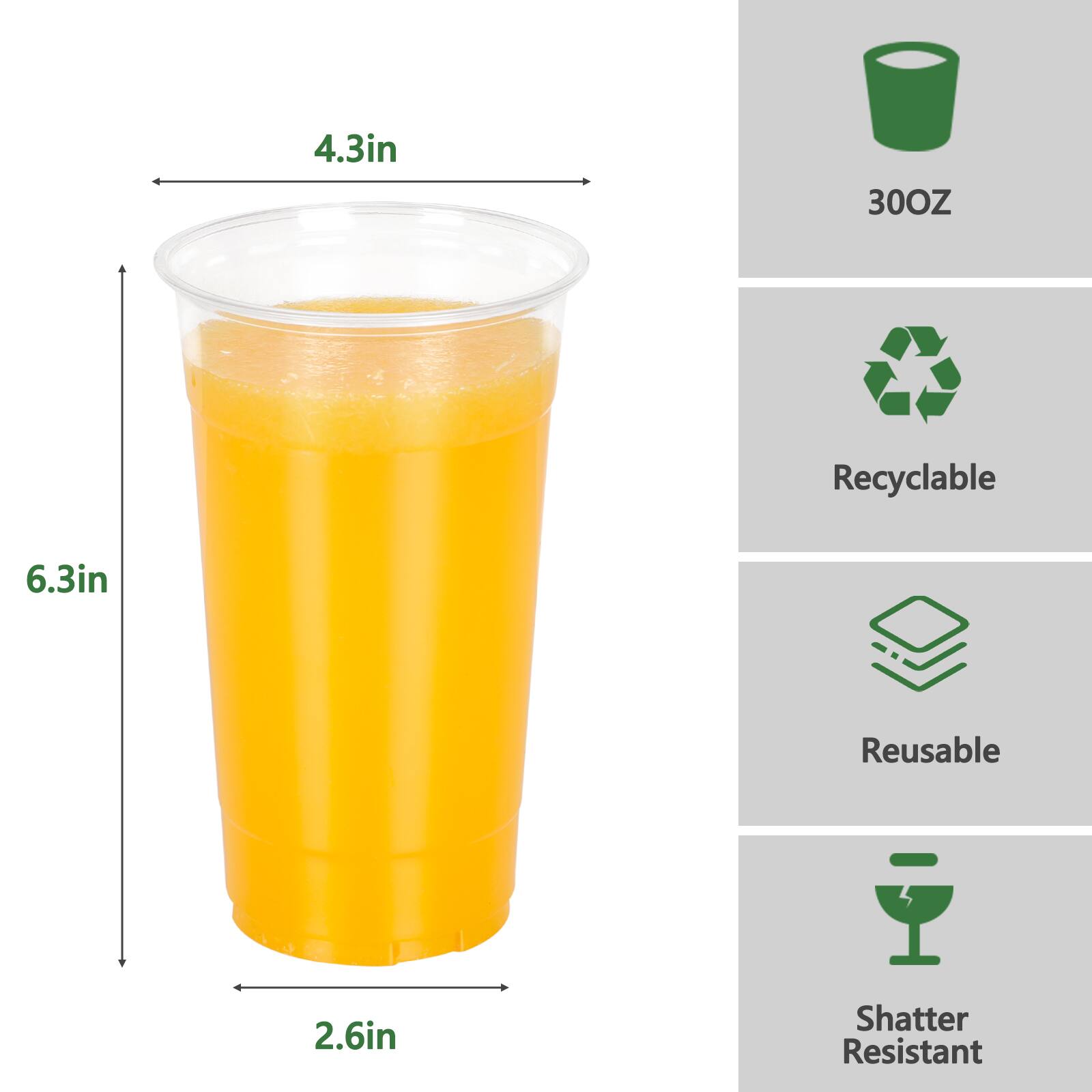 4.3in  
300oz  
Recyclable  
6.3in  
Reusable  
2.6in  
Shatter Resistant