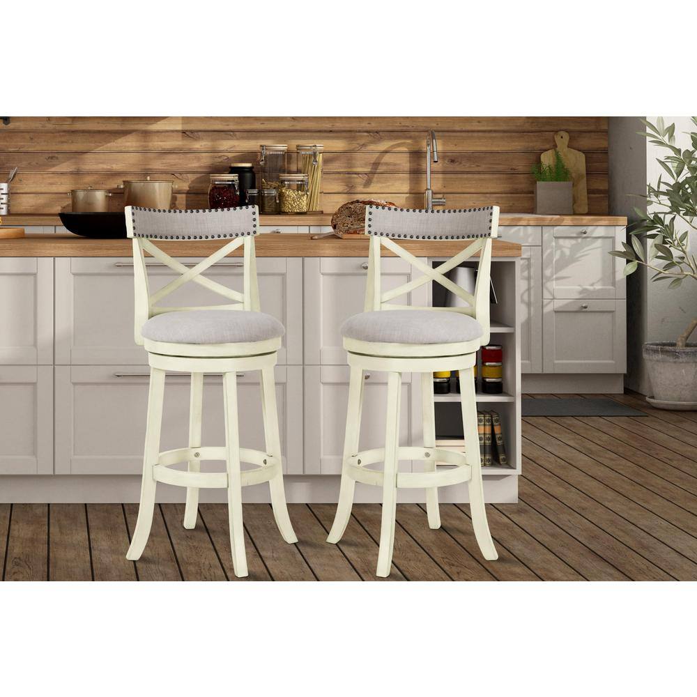 Angle. New Classic Furniture - York White Solid Wood Swivel Bar Stool (Set of 2) - White.