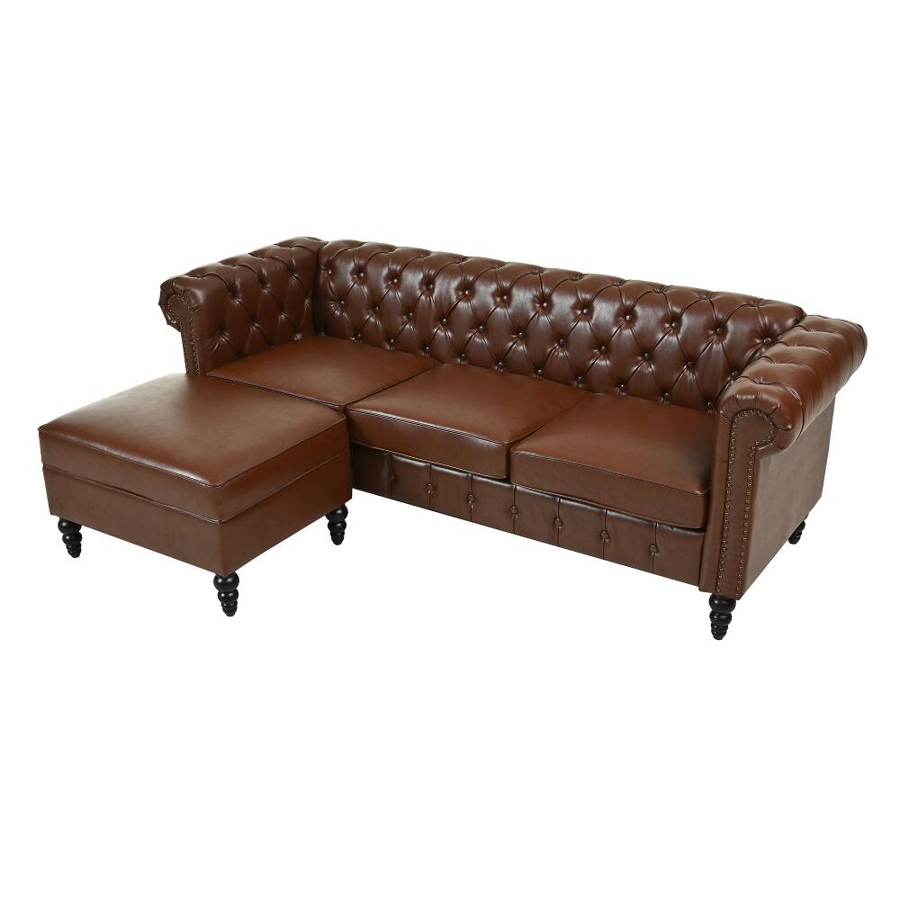 Alt View 4. Loheer - Loheer 85 Inch L-Shaped Sectional Sofa PU Leather Couch 4-Seater - Black.