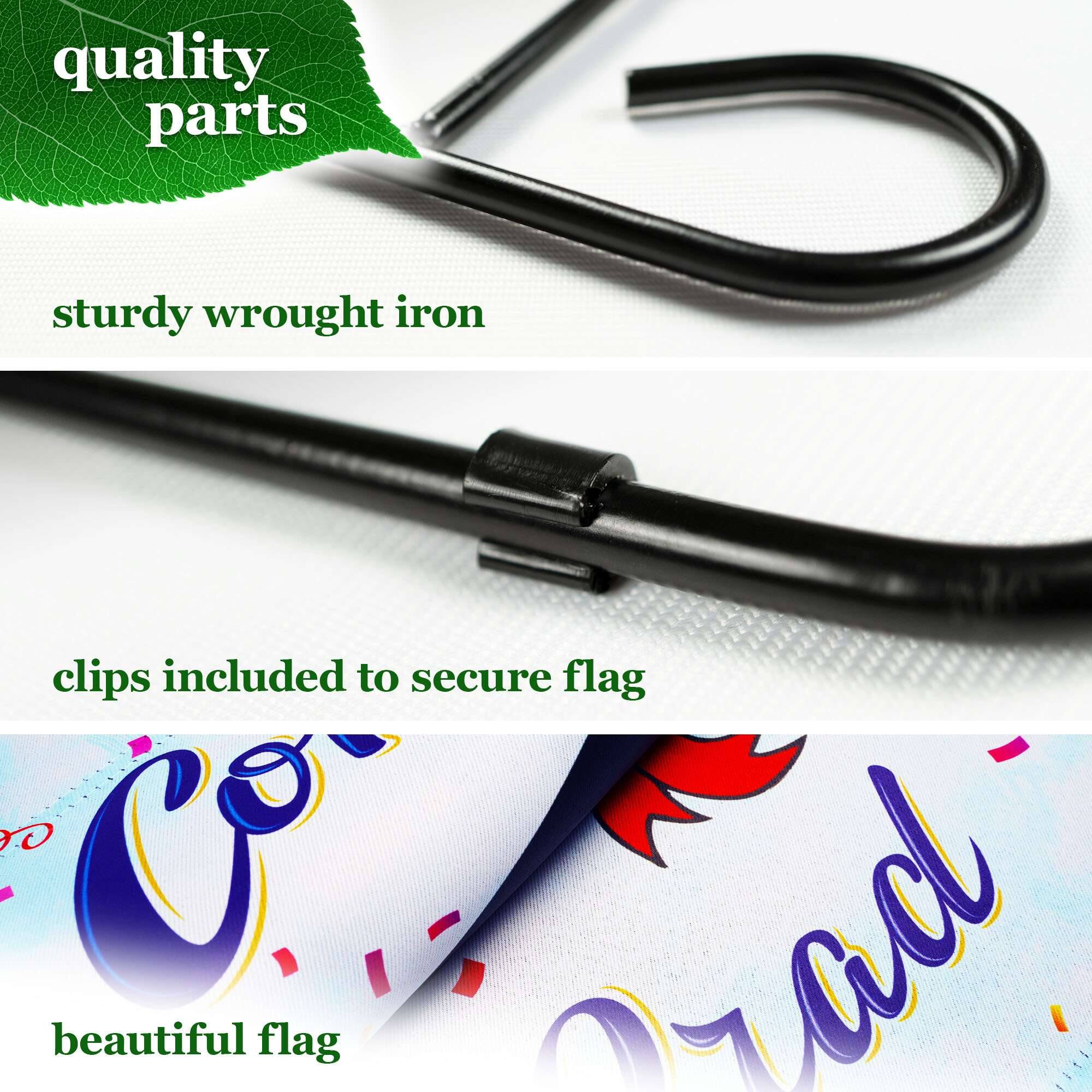 - quality parts
- sturdy wrought iron
- clips included to secure flag
- beautiful flag