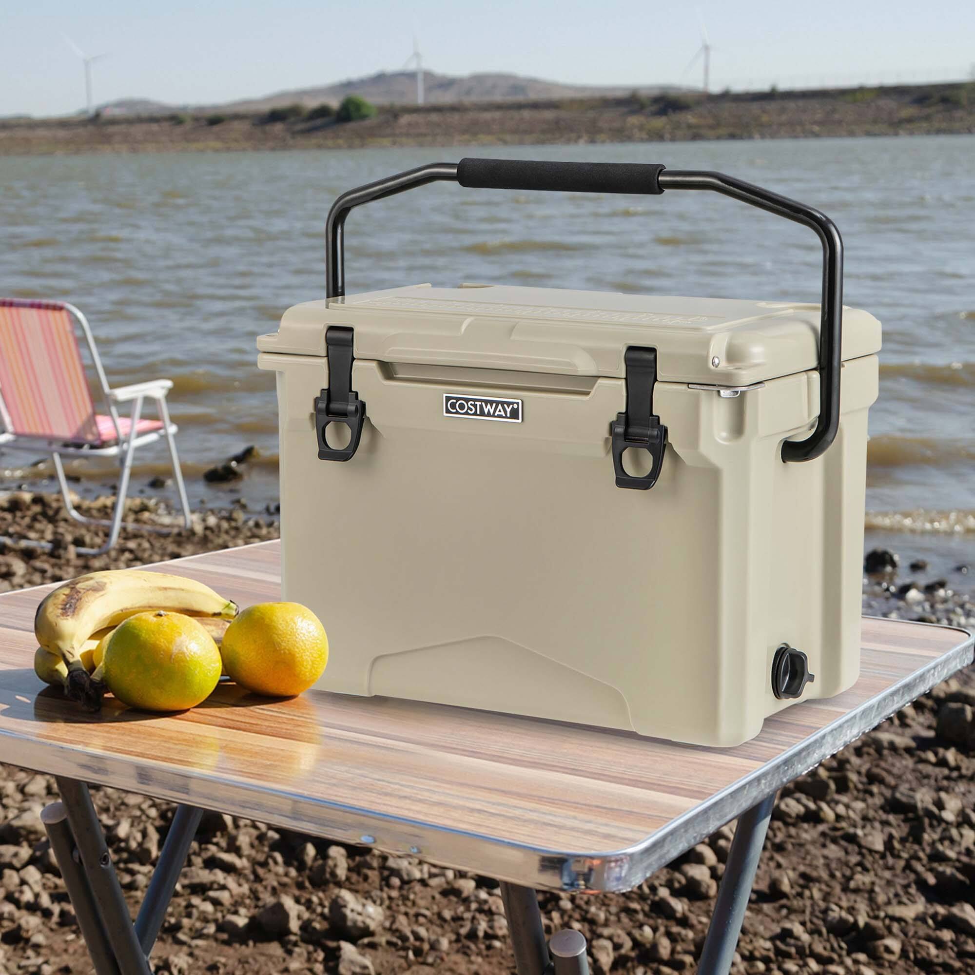 Alt View 1. Costway - Costway 25 QT Portable Cooler Rotomolded Ice Chest Insulated Ice Box for 5-7 Days - Tan.