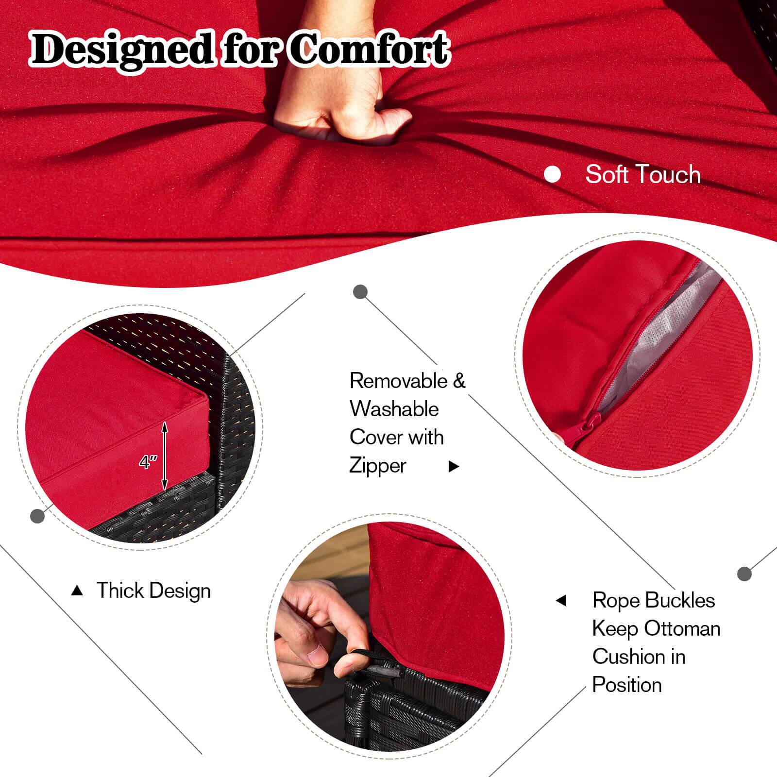 Designed for Comfort, Soft Touch, 4", Removable & Washable Cover with Zipper, Thick Design, Rope Buckles, Keep Ottoman Cushion in Position