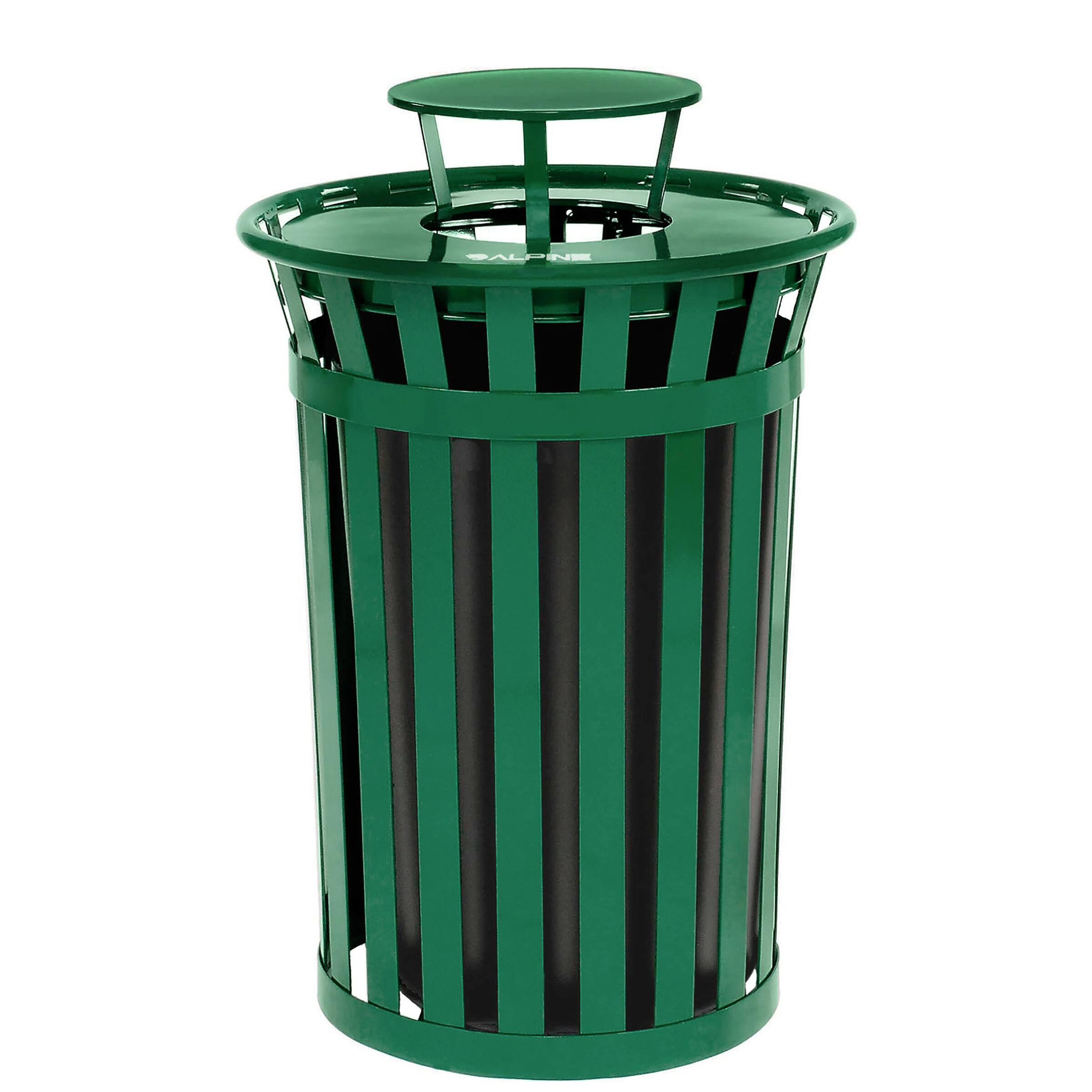 Back. Alpine Industries - 38 Gallon Outdoor Metal Recycling Bin Trash Can with Rain Bonnet Lid and Liner - Green.