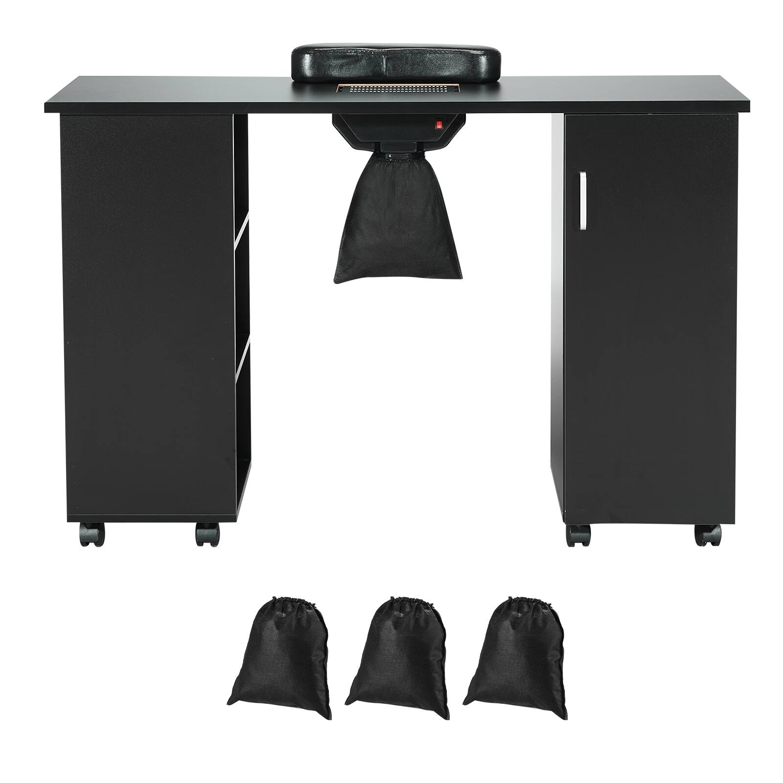 Alt View 5. VEVOR - Manicure Table, Nail Table Station with Electric Dust Collector, Moveable Nail Tech Desk with 8 Wheels (4 Lockable) - Black.
