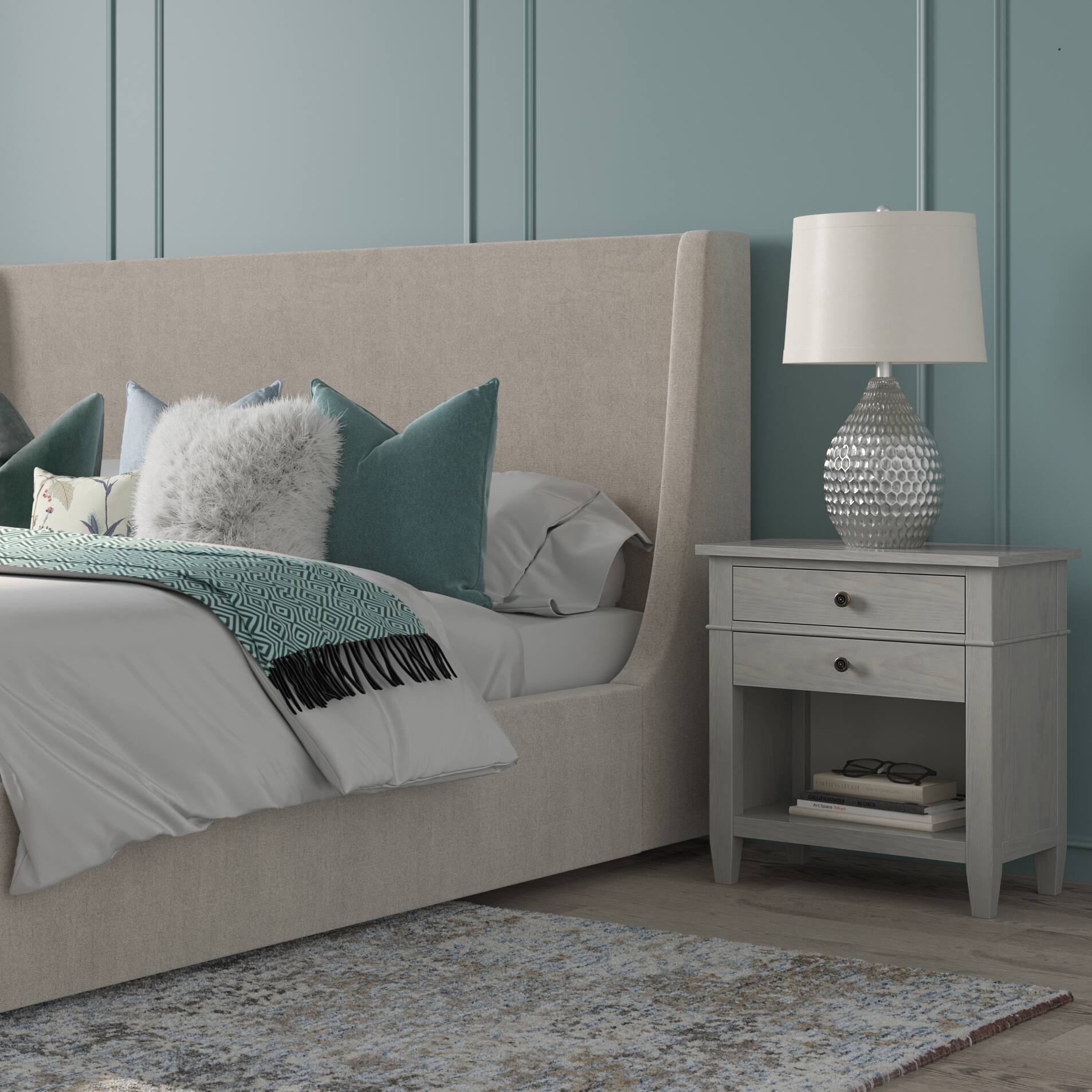 Angle. Simpli Home - Carlton SOLID WOOD 24 inch Wide Contemporary Bedside Nightstand Table in Fog Grey - Fog Grey.