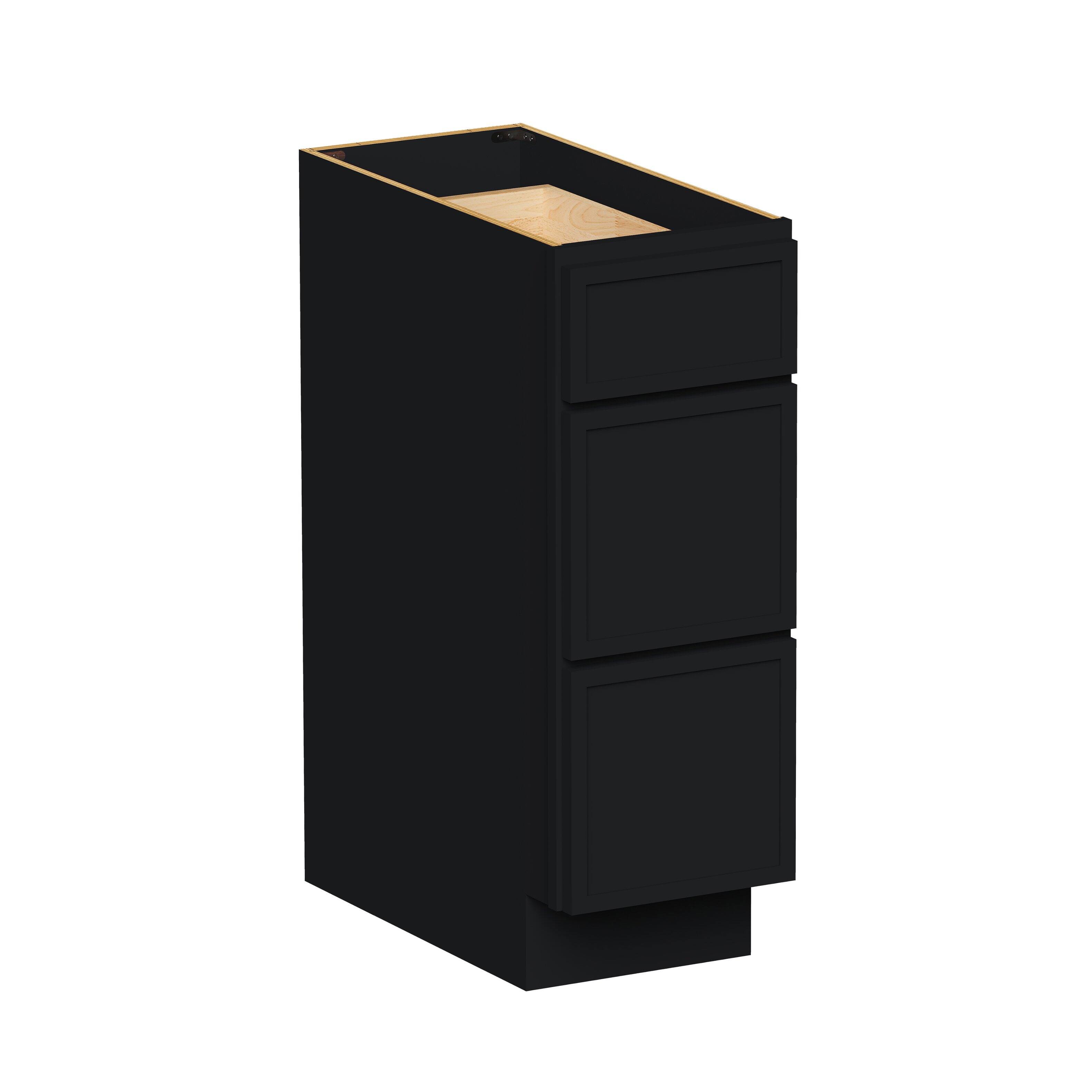 Front. Boyel Living - 12-in W x 34.5-in H x 24-in D Shaker RTA Kitchen 3-Drawer Base Cabinet with Soft-Close Drawers - Black.