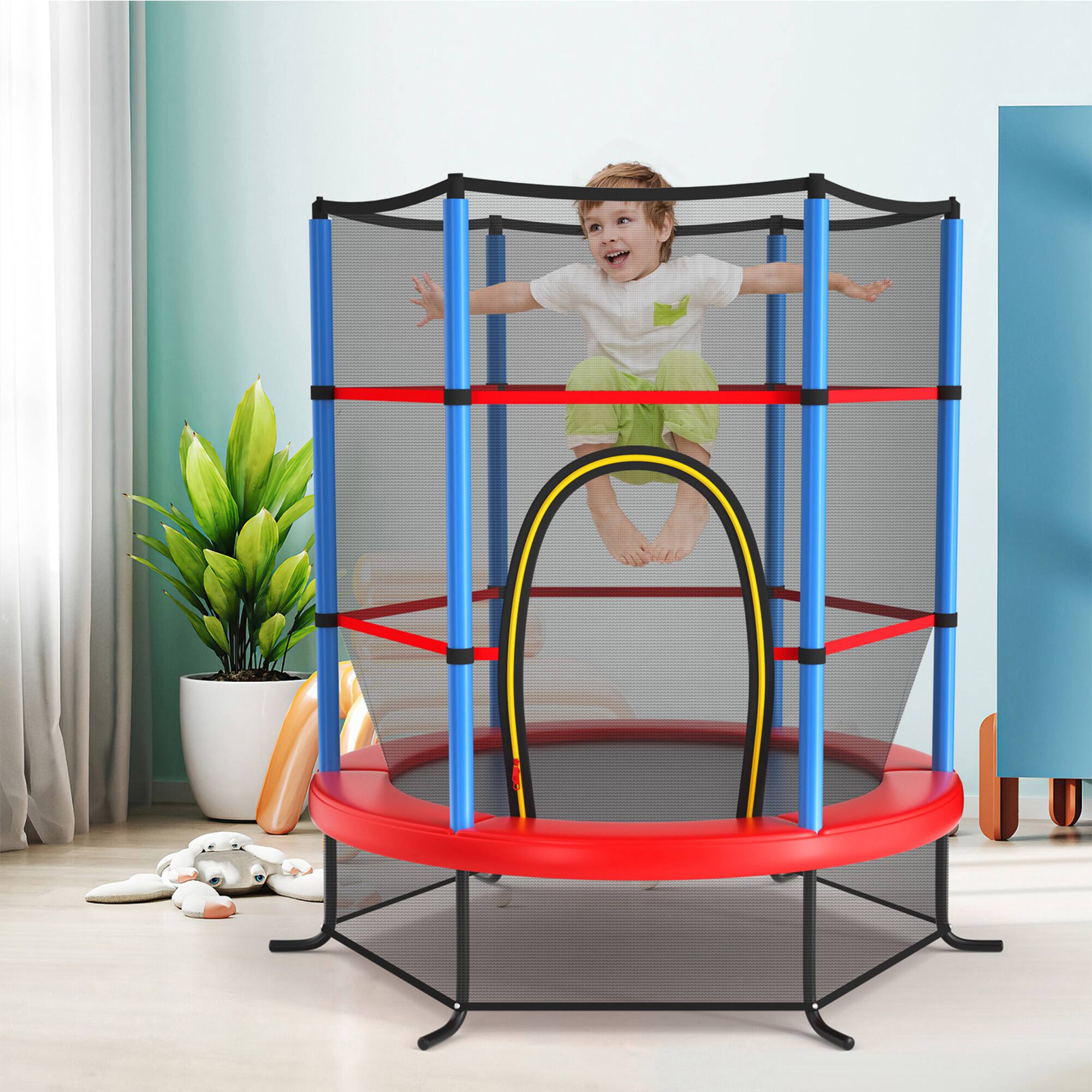 Alt View 1. Gymax - Gymax 55'' Trampoline for Kids Recreational Trampoline w/ Safety Enclosure Multicolor - Multicolor.