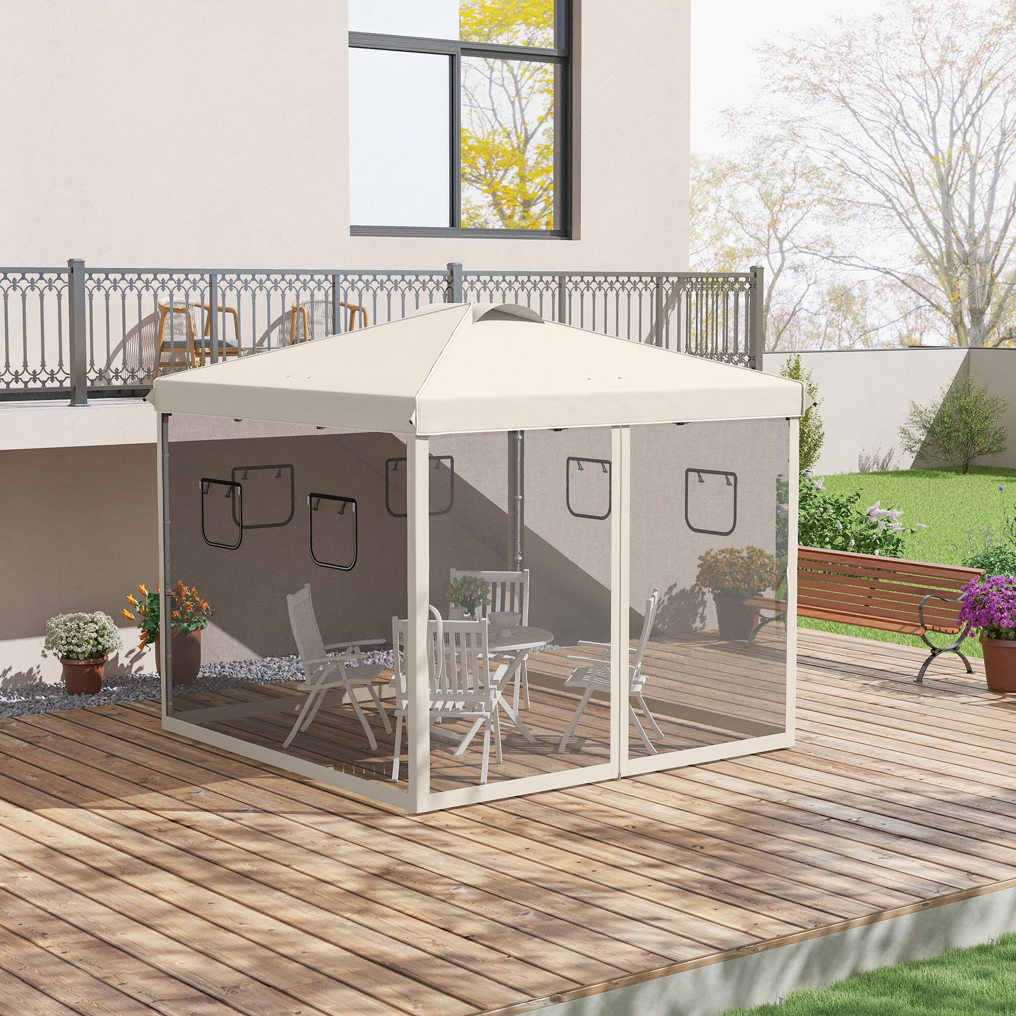 Alt View 1. Outsunny - 10' x 10' Pop Up Canopy Tent with Netting, Instant Screen House Room, UV-Resistant Sun Shelter - Beige.